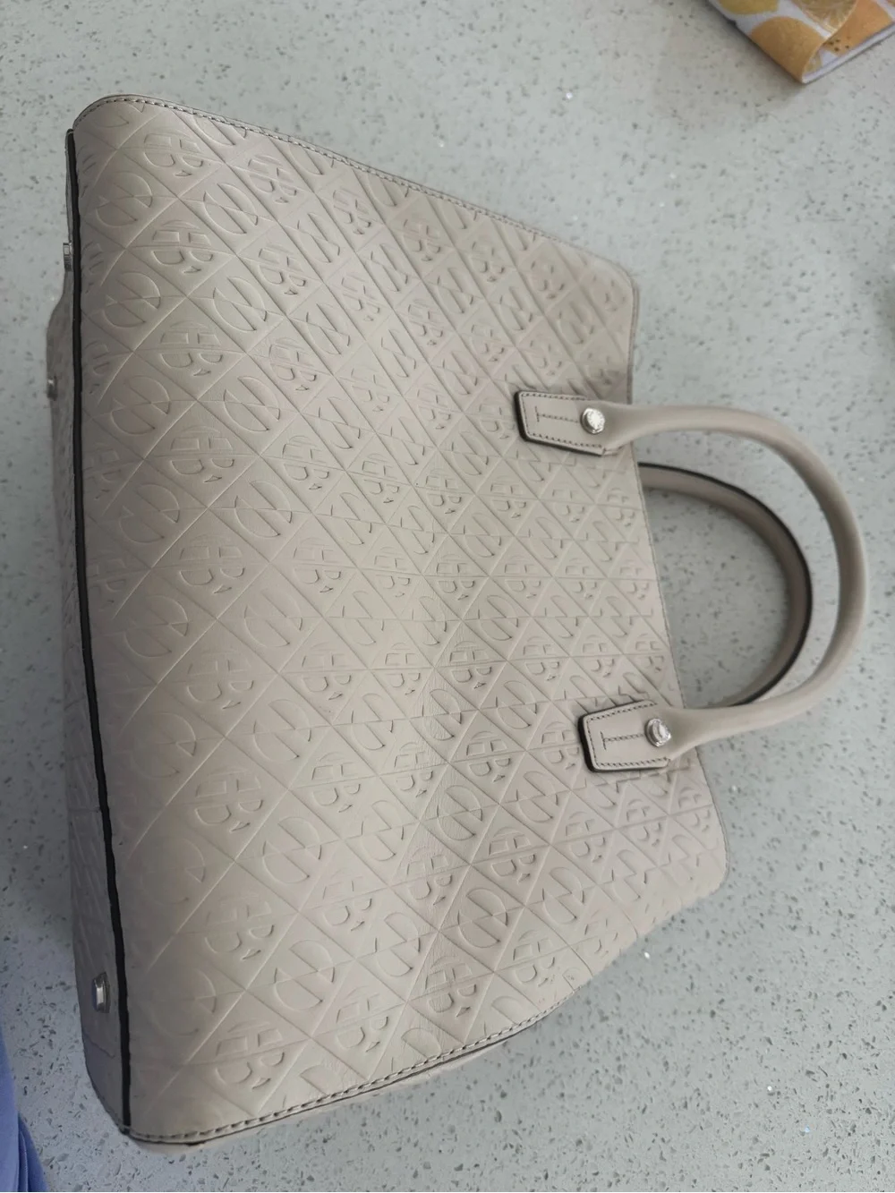 Henry Bendal- Structured Cream Tote with Embossed Geometric Detail-NWT
